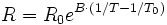 R=R_0e^{B\cdot (1/T-1/T_0)}